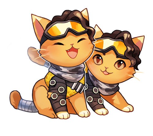 clothed clothing duo eyes_closed feral fur open_mouth simple_background tail tail_wraps teeth tongue whiskers white_background wraps justduet mirage_(apex_legends) domestic_cat felid feline felis mammal low_res