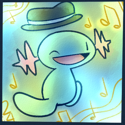 ambiguous_gender clothing hat headgear headwear looking_at_viewer looking_back open_mouth smile solo hidden_mudkip nintendo pokemon amphibian generation_2_pokemon pokemon_(species) wooper 1:1 low_res