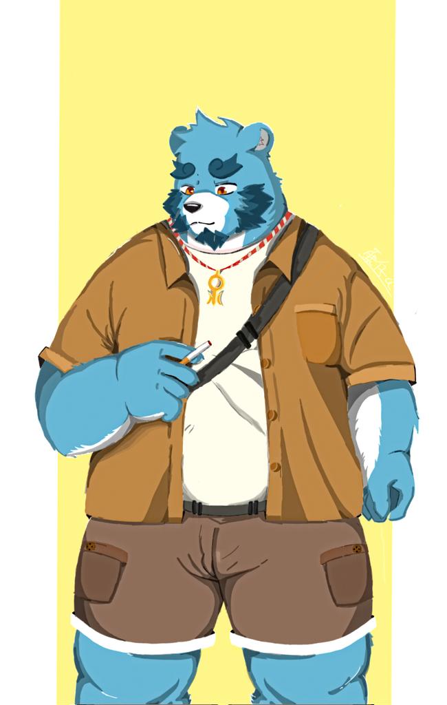 anthro beard blue_body bottomwear clothing facial_hair humanoid_hands kemono male overweight overweight_male shirt shorts simple_background solo topwear white_body 0c95yzr015ps0j5 tengzai05 bonasiah full_attack sophring_jie bear mammal 2021