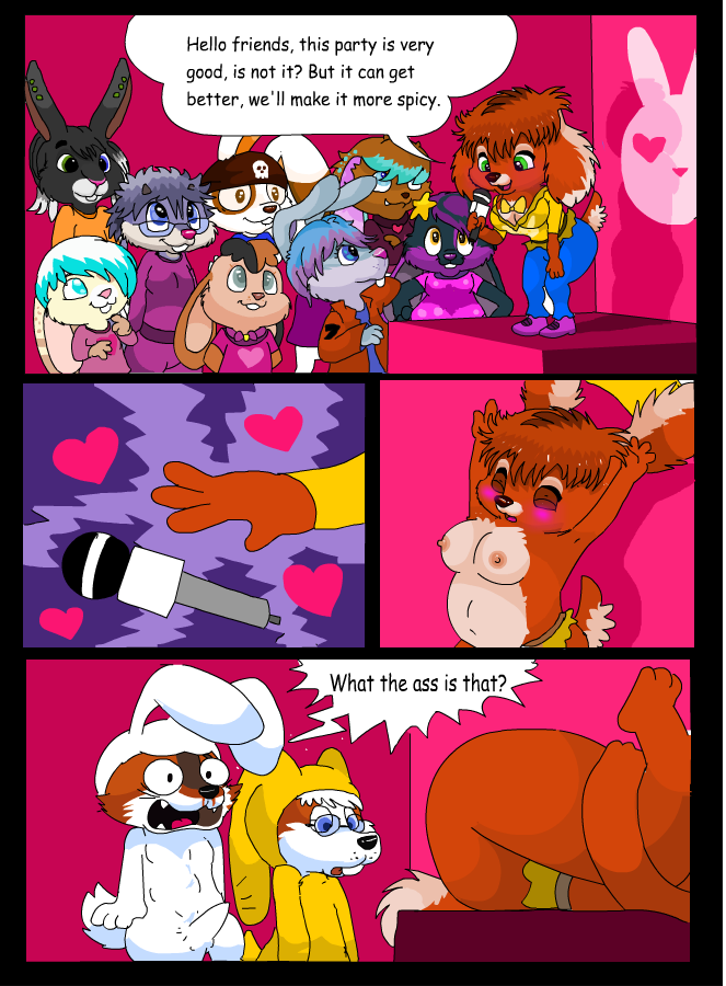 anthro breasts buckteeth clothing costume dialogue ear_piercing eyewear female fursuit glasses greeting group male male/female piercing scut_tail short_tail simple_background tail teeth text arineu_(artist) boys_taken arineu_(character) bradley_greenwood_(mobkiller) captain_flintlock_(felino) hoppin remi_(nelson88) rico_ro-ni rune_(numairyashia) canid canine canis domestic_dog fox lagomorph leporid mammal rabbit comic english_text