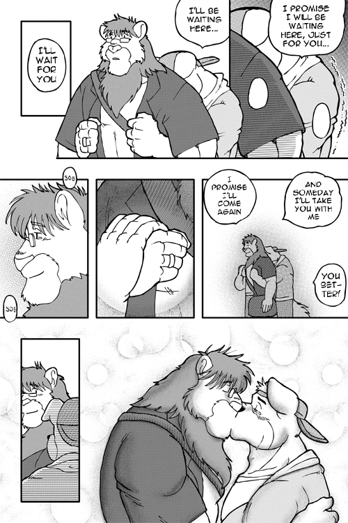 anthro clothing dialogue kissing male male/male ring sad text ryuu_majin canid canine canis domestic_dog felid lion mammal pantherine 2:3 comic english_text greyscale monochrome