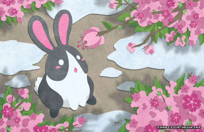 ambiguous_gender blush empty_eyes feral flower fur grey_body grey_fur high-angle_view long_ears looking_up nude open_mouth plant snow solo toony white_body white_eyes white_fur missypena panda_(missypena) lagomorph leporid mammal rabbit