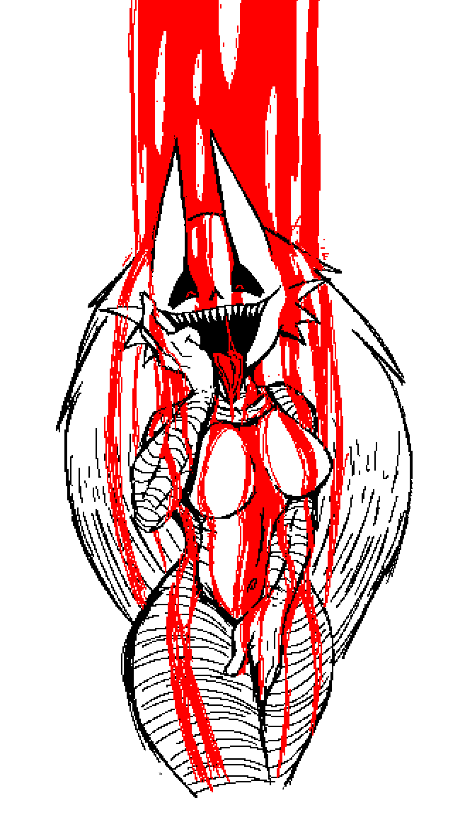 anthro big_breasts black_sclera blood bodily_fluids breasts cheek_tuft covered_in_blood covering covering_crotch facial_tuft featureless_breasts female looking_at_viewer navel open_mouth red_eyes red_tongue scary sharp_teeth simple_background solo striped_body stripes teeth thick_thighs tongue tongue_out tuft white_background wide_hips nanodude78 kon_(scared_bum) ghost sleep_paralysis_demon spirit