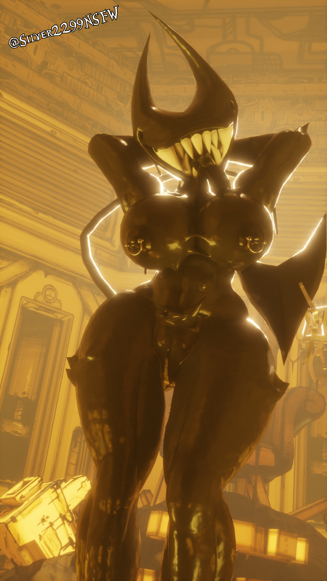 A mischievous grin plays on Bendy's face as he observes