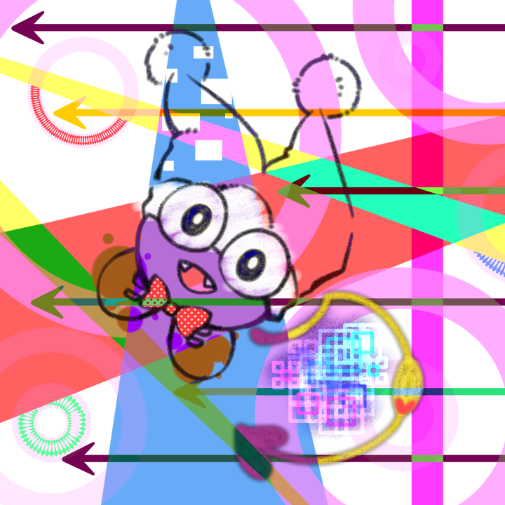 big_eyes bow_(feature) bow_tie clothing directional_arrow fool's_hat hat headgear headwear solo superflat surrealism y2k_(graphic_design) box_xod kirby_(series) nintendo marx_(kirby) 1:1 2019 colorful_theme digital_media_(artwork) sketch