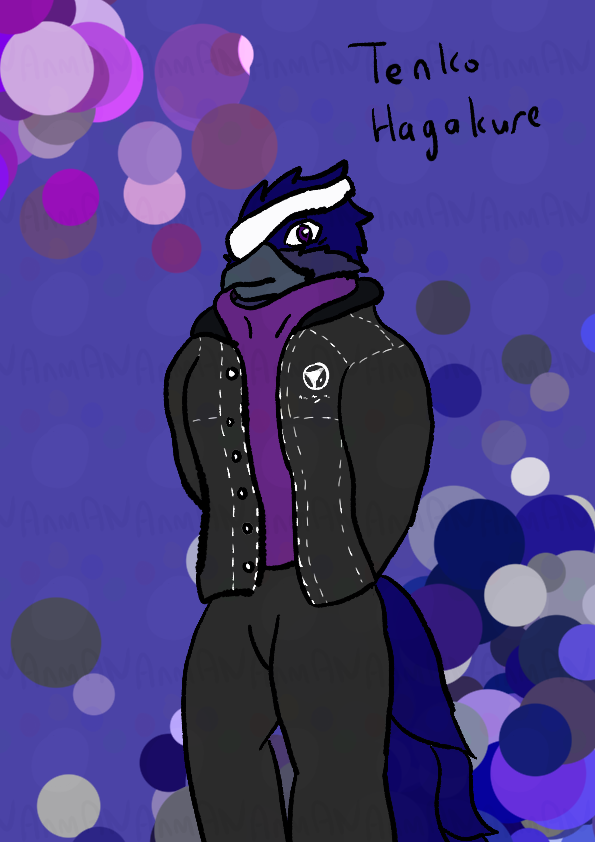 anthro bandage bandage_on_face bandaged_head blue_body clothing high_school_uniform male one_eye_obstructed purple_body purple_eyes school_uniform solo sweater topwear uniform animalatnight persona_(series) persona_4 avian bird corvid corvus_(genus) crow oscine passerine