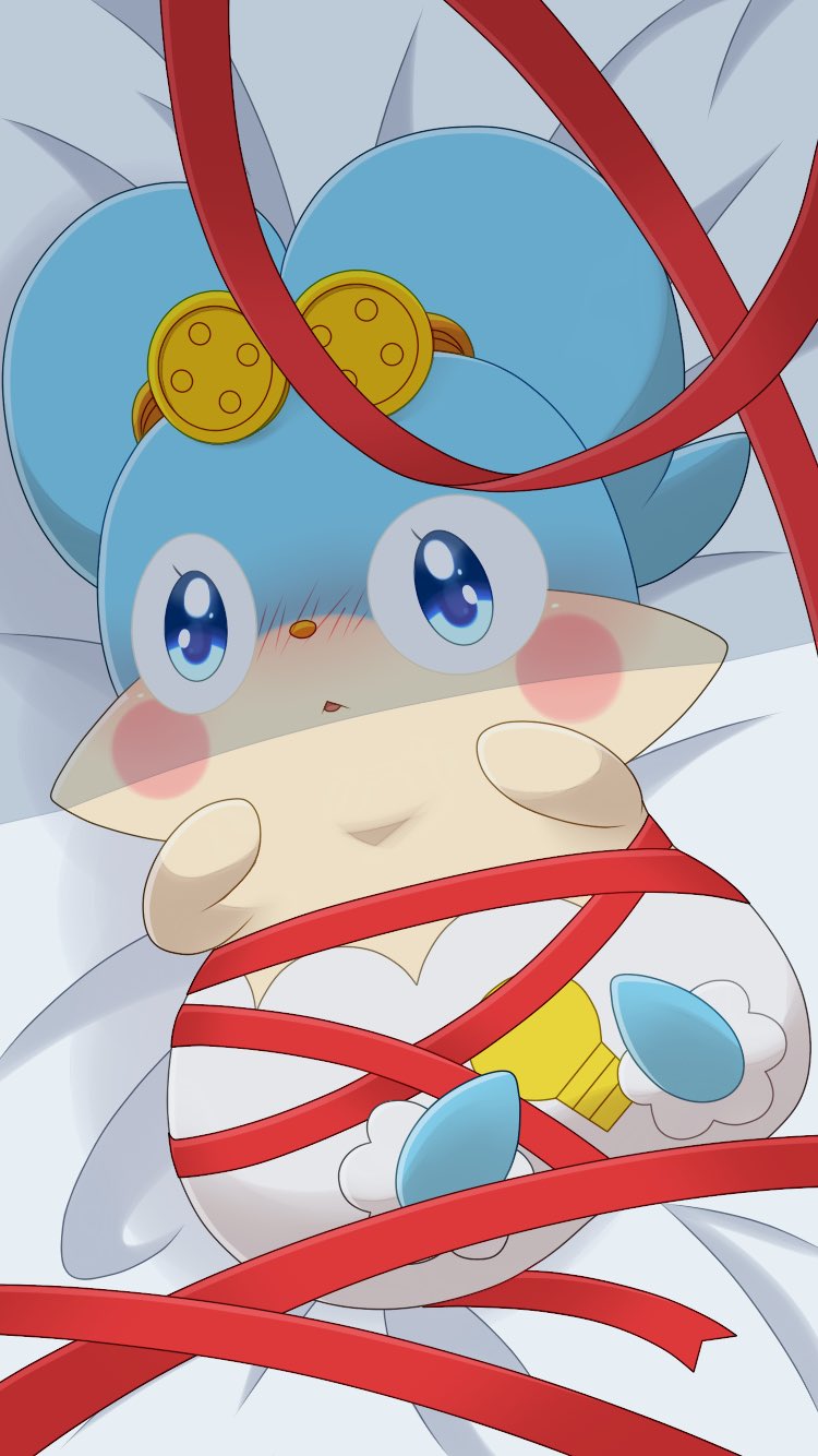 accessory anthro blue_body blue_eyes blue_fur blush clothing female fur hair_accessory hairband looking_at_viewer lying open_mouth panties ribbons solo underwear souhichikage himitsu_no_cocotama oshaki cocotama hi_res