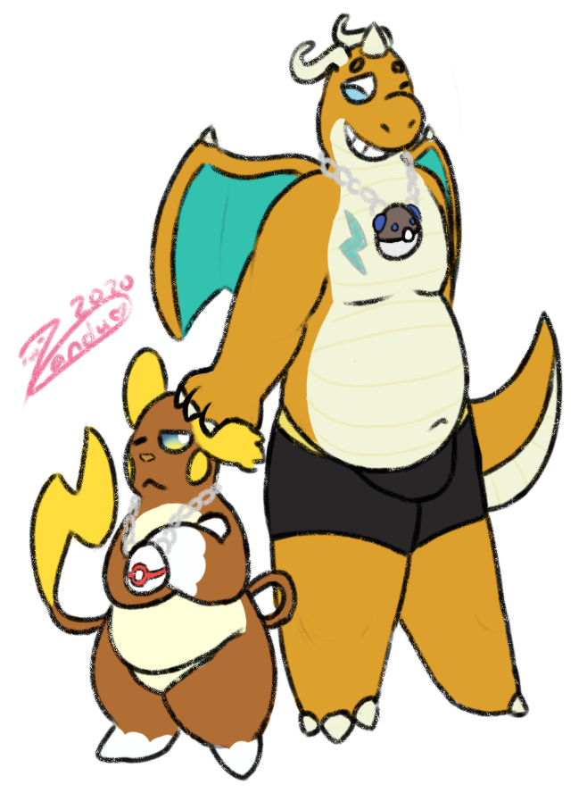 accessory annoyed anthro bottomless bottomwear boxers_(clothing) chain clothed clothing duo heavy_ball jewelry looking_at_another male necklace neckwear one_eye_closed pokeball premier_ball slightly_chubby smile topless underwear slimecatt nintendo pokemon alolan_form alolan_raichu dragonite generation_1_pokemon generation_7_pokemon pokemon_(species) regional_form_(pokemon) signature