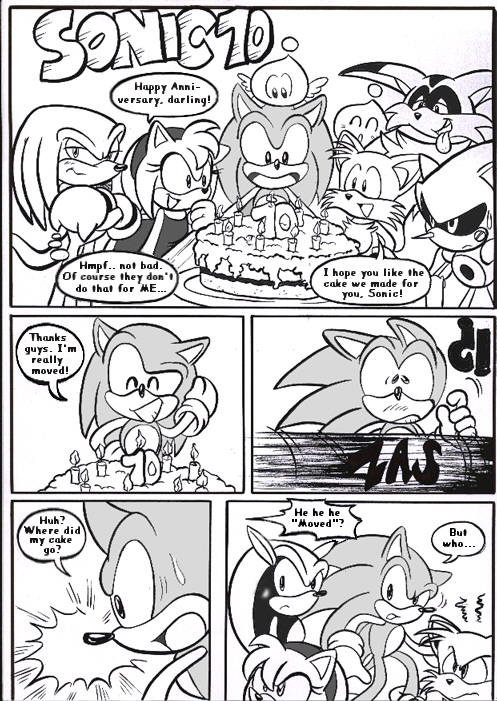 anniversary anthro birthday birthday_cake cake dessert dialogue female food group machine male micro_calves micro_legs micro_thighs multi_panel narrow_hips pointy_speech_bubble speech_bubble text thin_calves thin_legs thin_thighs ayamepso sega sonic_the_hedgehog_(series) amy_rose big_the_cat knuckles_the_echidna metal_sonic mighty_the_armadillo miles_prower sonic_the_hedgehog armadillo canid canine domestic_cat eulipotyphlan felid feline felis fox hedgehog mammal robot robot_anthro xenarthran 2001 black_and_white comic digital_drawing_(artwork) digital_media_(artwork) english_text greyscale monochrome