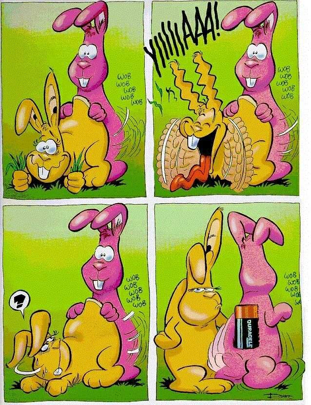 battery duo female from_behind_position fur grass male male/female orgasm pink_body plant sex tongue tongue_out yellow_body unknown_artist duracell duracell_bunny lagomorph leporid mammal rabbit comic