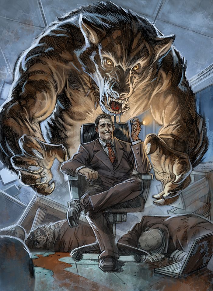 action_pose angry anthro big_muscles biped black_hair black_tie_(suit) blood bodily_fluids boss brown_body brown_fur cigar claws clothing collar computer corpse death dual_persona duality duo electronics fangs fire front_view fur hair huge_muscles inside like_a_boss looking_at_viewer lying male muscular muscular_anthro muscular_male nude office open_mouth pecs pose saliva short_hair sitting size_difference smoke smoking standing suit teeth yellow_eyes unknown_artist mythology werewolf_the_apocalypse white_wolf_publishing world_of_darkness_(series) canid canine canis changeling_(world_of_darkness) hakken_(world_of_darkness) human mammal mythological_canine mythological_creature werecanid werecanine werecreature werewolf wolf restricted_palette traditional_media_(artwork)