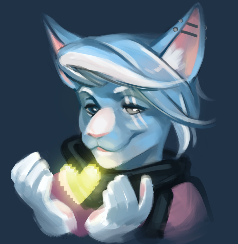 4_fingers anthro blue_body blue_fur clothing ear_piercing fingers fur hair heart_symbol heterochromia highlights_(coloring) industrial_piercing male piercing pixelated pixels scarf shirt smile solo topwear white_body white_fur diddydoo morin domestic_cat felid feline felis mammal