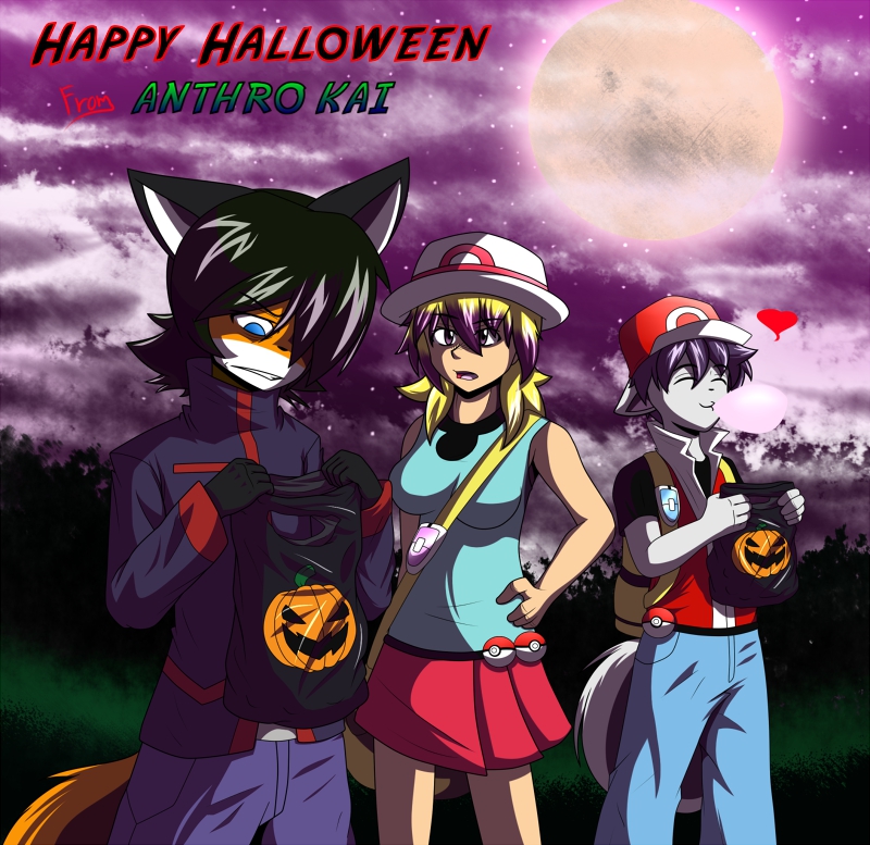 anthro anthro_kai bag black_hair blonde_hair blue_eyes bubble_gum candy clothing cosplay costume dessert detailed_background female food forest fruit group gum hair hat headgear headwear heart_symbol holidays jack-o'-lantern male moon multicolored_hair night outside plant pokeball pumpkin purple_hair purple_sky saia sky standard_pokeball star tail tree two_tone_hair wood young raxkiyamato halloween nintendo pokemon leaf_(pokemon) pokemon_trainer raphael_(raxkiyamato) raxki_yamato red_(pokemon) ryan_(raxkiyamato) silver_(pokemon) canid canine domestic_cat felid feline felis fox human mammal 2012