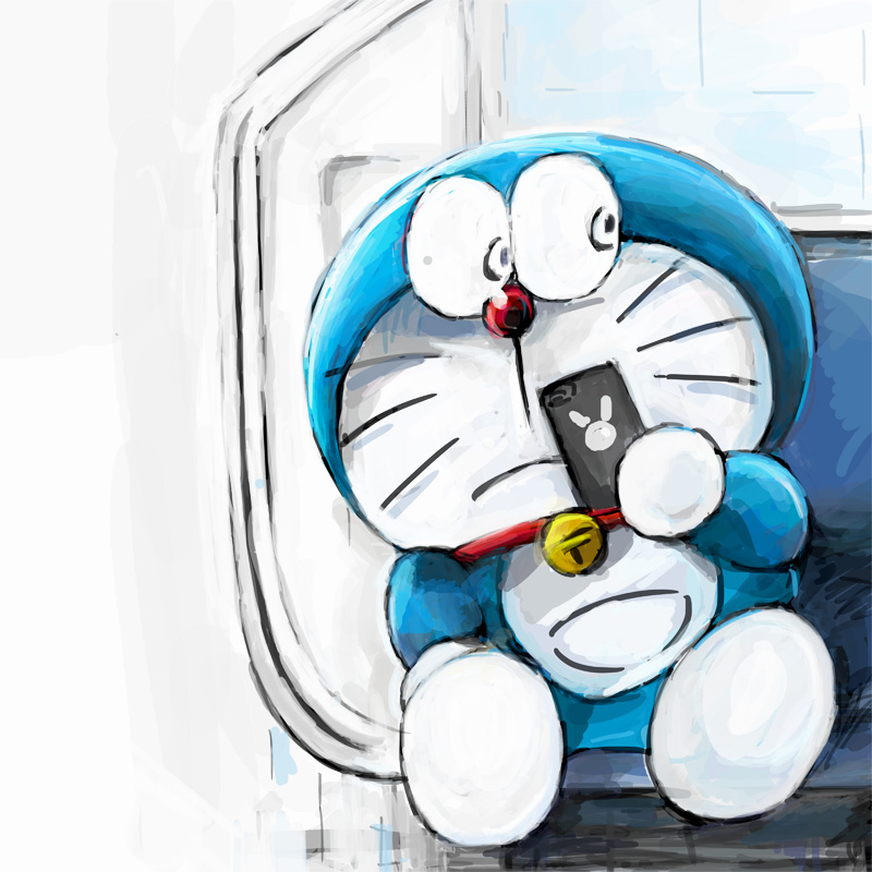 anthro bell blue_body blue_fur cellphone collar electronics front_view fur holding_object holding_phone machine male mouth_closed phone pouch_(anatomy) red_collar red_nose sitting smartphone solo whiskers white_body white_fur mt_tg doraemon doraemon_(character) domestic_cat felid feline felis mammal robot 1:1 2019 shaded