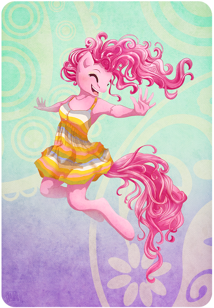 anthro anthrofied border clothing dress female fur hair happy illegible_signature jumping long_hair pattern_background pink_body pink_fur pink_hair simple_background solo stripes summer tail transparent_background transparent_border cosmicunicorn friendship_is_magic hasbro my_little_pony pinkie_pie_(mlp) earth_pony equid equine horse mammal pony 2011 alpha_channel