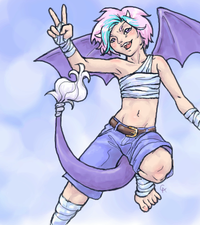 blue_hair bottomwear clothed clothing cloud flying hair male membrane_(anatomy) membranous_wings open_mouth outside pants pink_hair purple_eyes purple_sclera sky skyscape solo tail teeth topless wings calli mythology animal_humanoid dragon dragon_humanoid humanoid mythological_creature mythological_scalie scalie digital_media_(artwork) low_res oekaki