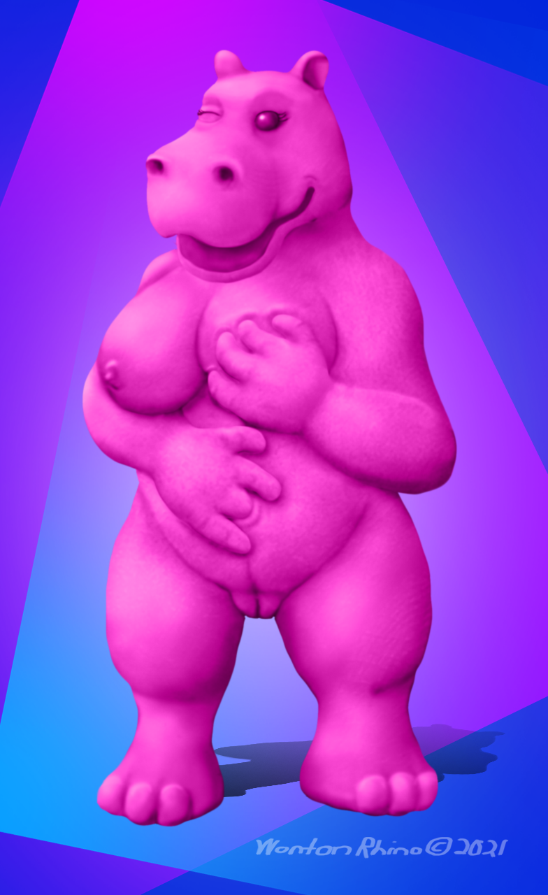 anthro anthrofied beady_eyes blue_background breast_play breast_squish breasts clay curvy_figure deep_navel female fondling genitals hand_on_breast holding_breast hooves navel navel_fetish navel_fingering navel_penetration navel_poke navel_rim nipples nude overweight overweight_anthro overweight_female penetration pink_body pussy self_fondle shadow simple_background slightly_chubby smile smiling_at_viewer solo squish standing thick_thighs wontonrhino emma_(wontonrhino) clay_creature common_hippopotamus goo_creature hippopotamid mammal 2021 hi_res shaded