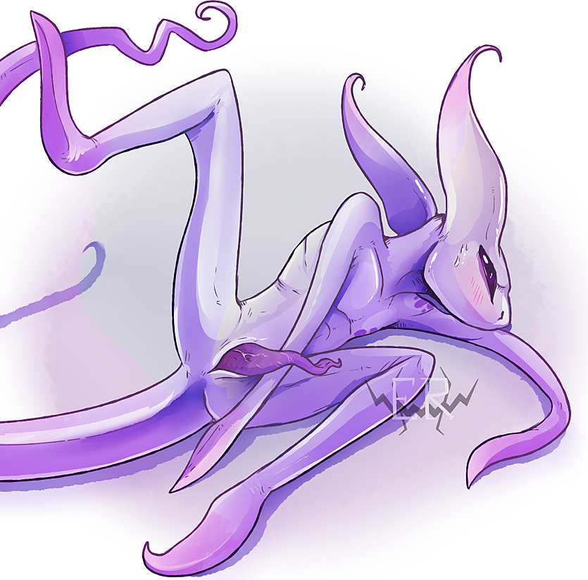 animal_genitalia big_ears blush bodily_fluids cloaca cloacal_penis genitals glistening glistening_eyes logo long_tail lying male narrowed_eyes nude on_side penis purple_body purple_ears purple_eyes purple_penis purple_tail raised_leg simple_background solo spread_legs spreading sweat sweatdrop tail tapering_penis vertical_cloaca imperatorcaesar earthbound_(series) nintendo fan_character holosus_(imperatorcaesar) alien gieeg humanoid artist_logo