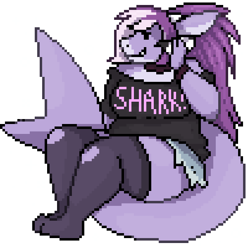 anthro clothed clothing female hair horn obese obese_anthro obese_female overweight overweight_anthro overweight_female smile solo cutievomit elmelie fish marine shark 1:1 alpha_channel digital_media_(artwork) low_res pixel_(artwork)