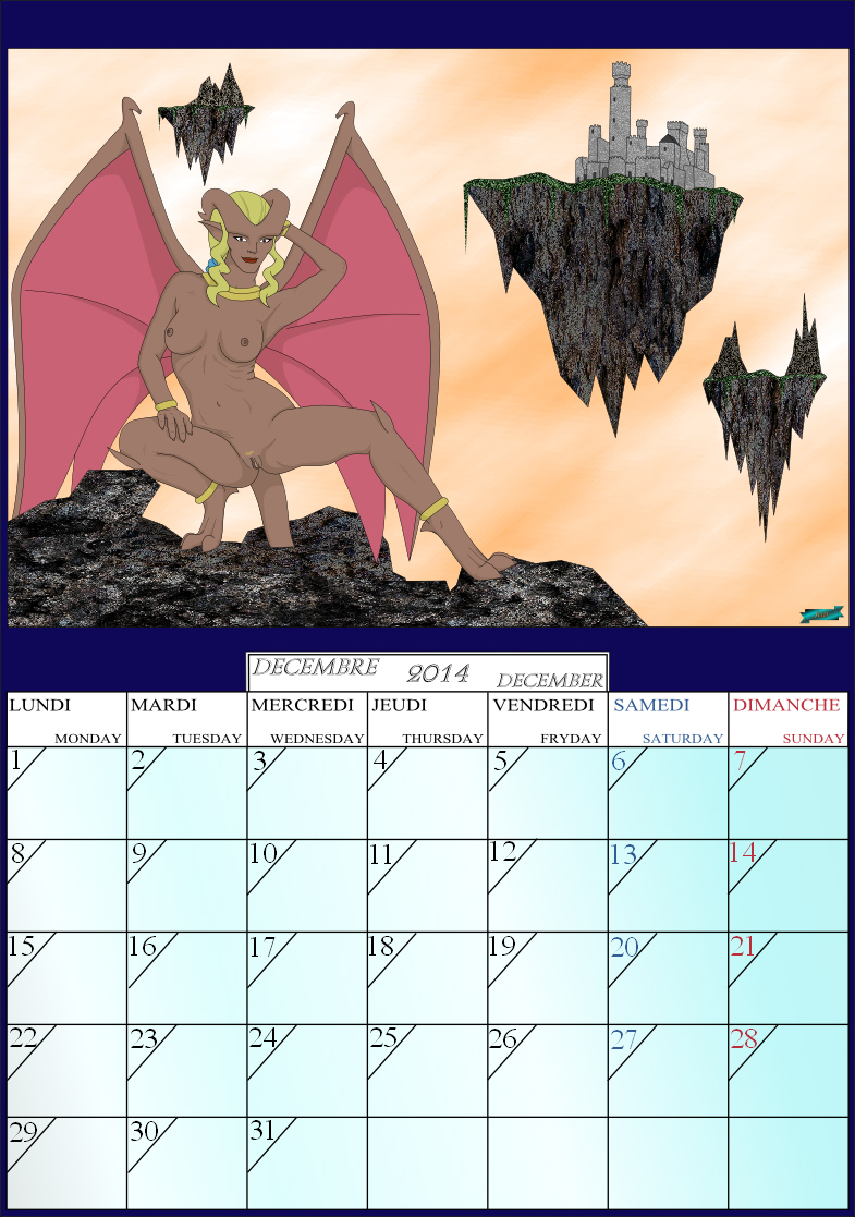 anklet blonde_hair bracelet breasts calendar calendar_graphic december_(month) female genitals hair horn irl_trace jewelry membrane_(anatomy) membranous_wings navel nipples nude pink_wings pose pubes pussy solo spread_legs spreading wings fab3716 disney gargoyles desdemona_(gargoyles) gargoyle humanoid 2014 pinup