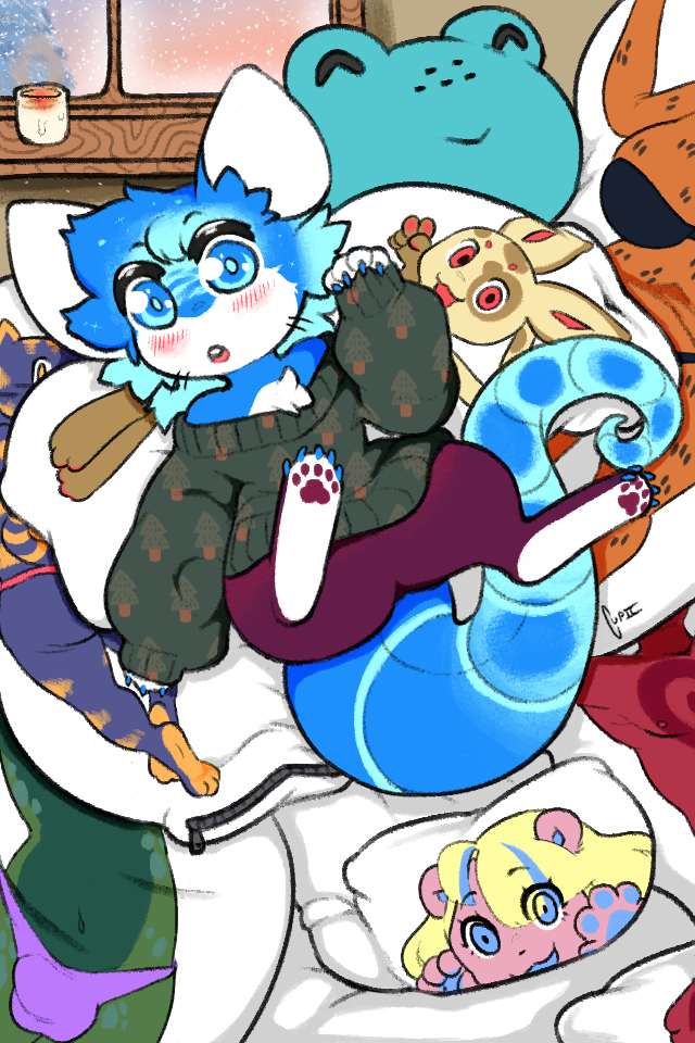 anthro big_tail body_pillow candle clothing dakimakura dakimakura_pillow male otaku paws pillow snow solo sweater tail topwear winter cupic mammal murid murine rat rodent 2:3