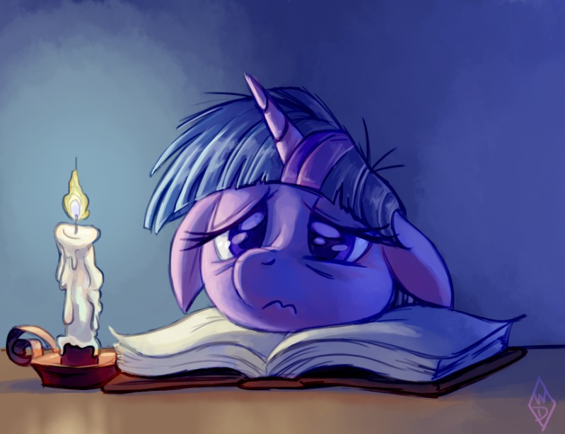 book candle exhausted female fur hair homework horn long_day_at_work long_hair multicolored_hair pink_hair purple_body purple_fur purple_hair sad short_hair solo tired two_tone_hair wavy_mouth whitediamonds friendship_is_magic hasbro my_little_pony mythology twilight_sparkle_(mlp) equid equine mammal mythological_creature mythological_equine unicorn