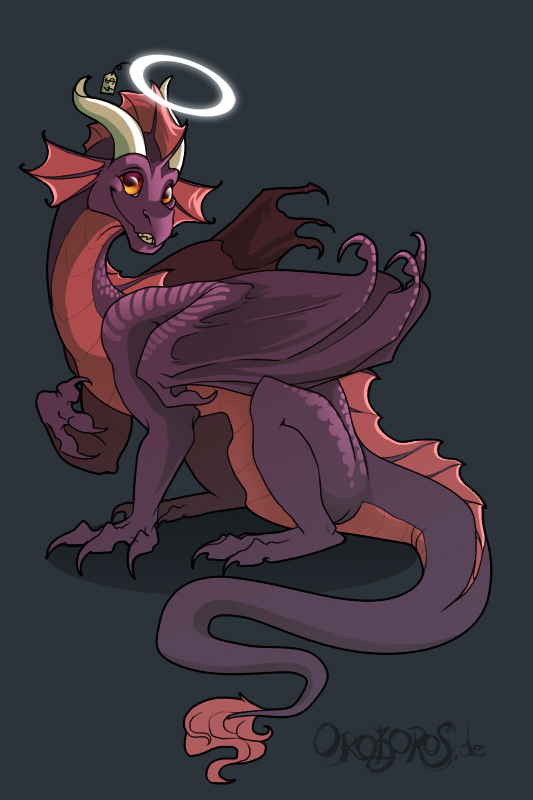 ambiguous_gender claws feral grey_background halo horn looking_at_viewer membrane_(anatomy) membranous_wings price_tag purple_body simple_background sitting solo tail wings nathradas mythology dragon mythological_creature mythological_scalie scalie 2011