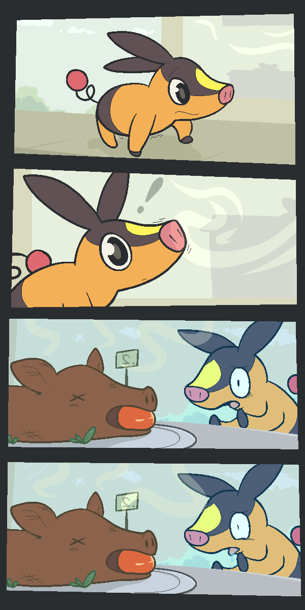 ambiguous_gender bodily_fluids drooling food humor saliva slightly_chubby hidden_mudkip nintendo pokemon domestic_pig generation_5_pokemon mammal pokemon_(species) suid suine sus_(pig) tepig 1:2 aliasing comic digital_media_(artwork) hi_res