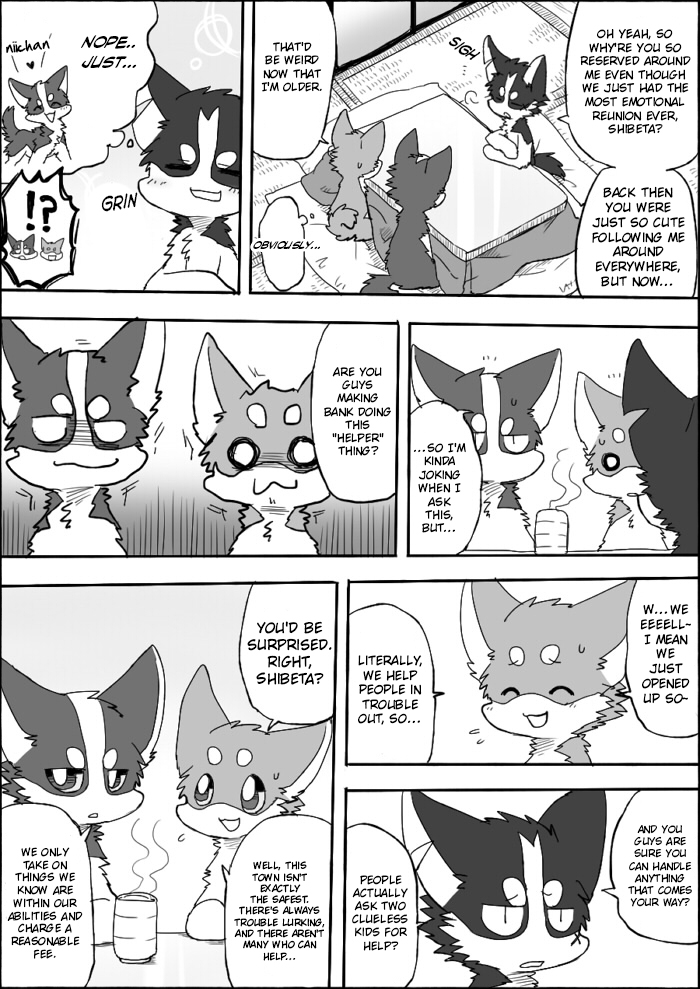 feral group semi-anthro text ayaka a-chan kyappy shibeta canid canine canis domestic_dog husky mammal nordic_sled_dog shiba_inu spitz comic english_text monochrome