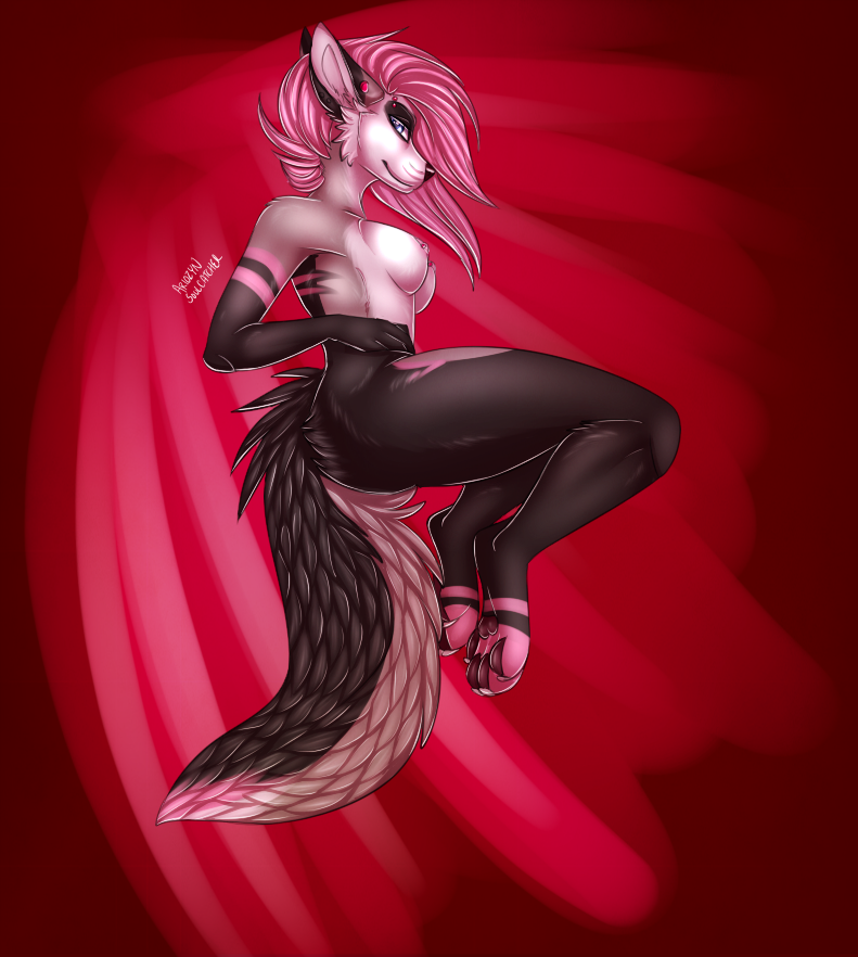 anthro breasts female looking_at_viewer nude side_boob solo ariozyn-soulcatcher canid canine mammal digital_media_(artwork) shaded