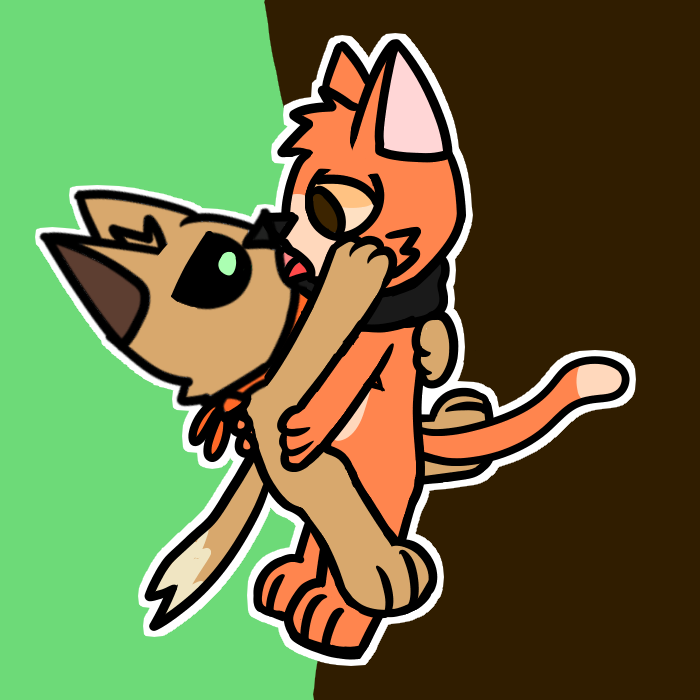 anthro black_eyes black_nose black_scarf brown_body brown_fur brown_hair brown_pupils brown_tail clothing duo eye_contact french_kissing fur green_pupils hair holding_partner kissing looking_at_another male male/male orange_body orange_eyes orange_fur orange_hair orange_scarf orange_tail outline paws pupils red_tongue scarf simple_background standing tail tongue touching_waist white_outline tinky eeve_(character) tinky_(character) domestic_cat felid feline felis mammal 1:1