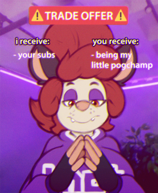 anthro beehive_(hairstyle) brown_eyes brown_hair clothing eyeshadow fangs female gesture hair looking_at_viewer makeup purple_eyeshadow solo steepled_fingers teeth text thot twitch_thot stunnerpony tiktok trade_offer tania_tlacuache american_opossum mammal marsupial english_text meme