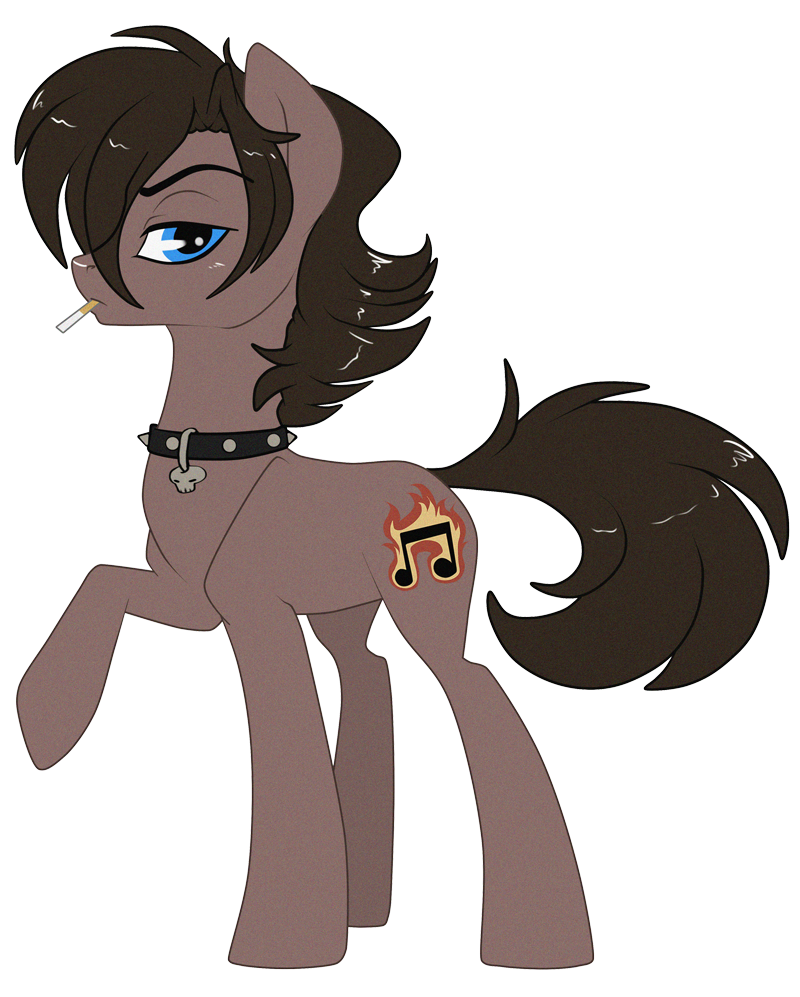 blue_eyes brown_body brown_hair brown_tail cigarette collar cutie_mark feral glistening glistening_eyes hair looking_at_viewer male mouth_closed side_view solo spiked_collar spikes tail milk-jug hasbro my_little_pony equid equine horse mammal pony alpha_channel