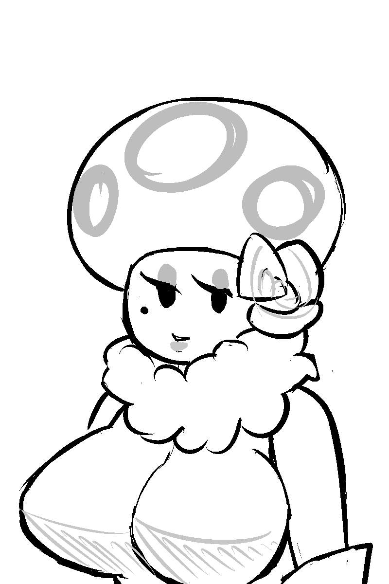 big_breasts breasts eyeshadow female lips looking_at_viewer makeup markings mole_(marking) not_furry simple_background solo unknown_artist mario_bros nintendo paper_mario toodles humanoid 2:3 hi_res monochrome