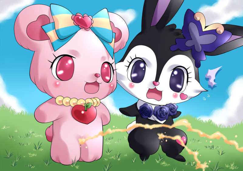 anthro big_eyes big_head biped bodily_fluids duo female fur genital_fluids peeing peeing_together urine watersports young young_anthro young_female pasteru321 jewelpet sanrio sega sega_fave luea_(jewelpet) rosa_(jewelpet) bear lagomorph leporid mammal rabbit digital_media_(artwork)