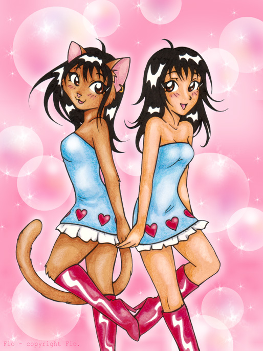 black_hair boots brown_eyes clothing dress duo female footwear hair heart_symbol high_heeled_boots high_heels romantic romantic_ambiance romantic_couple shoes tail fio fio_(character) domestic_cat felid feline felis human mammal