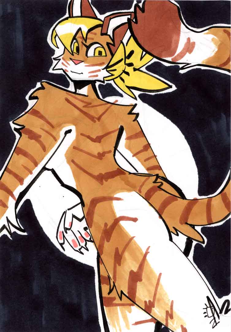 anthro biped brown_stripes female fur looking_at_viewer multicolored_body multicolored_fur nude orange_body orange_fur solo stripes white_body white_fur chickenwithtie magnagallina my_life_with_fel pawsy_(my_life_with_fel) felid mammal pantherine tiger 2019 digital_media_(artwork)