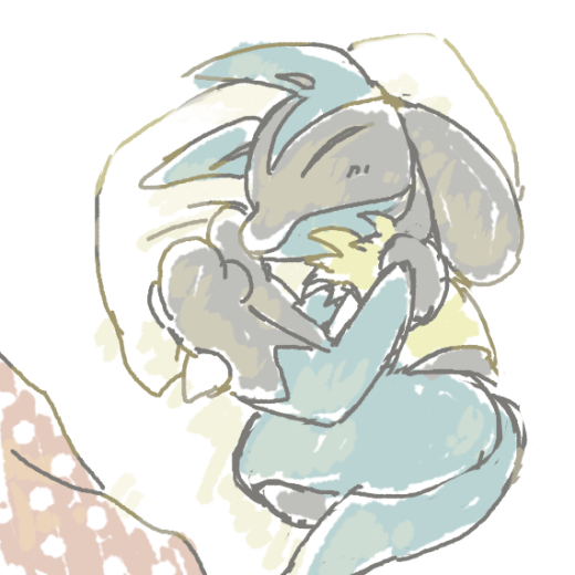 ambiguous_gender anthro bed black_body black_fur blue_body blue_fur fur furniture on_bed pillow simple_background sleeping solo white_background sikai nintendo pokemon generation_4_pokemon lucario pokemon_(species) 1:1