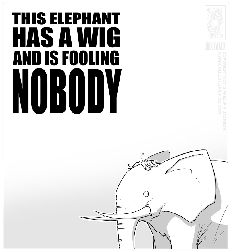 ambiguous_gender border feral solo text toupee tusks white_border conditional_dnp jollyjack african_elephant elephant elephantid mammal proboscidean 2012 english_text greyscale monochrome