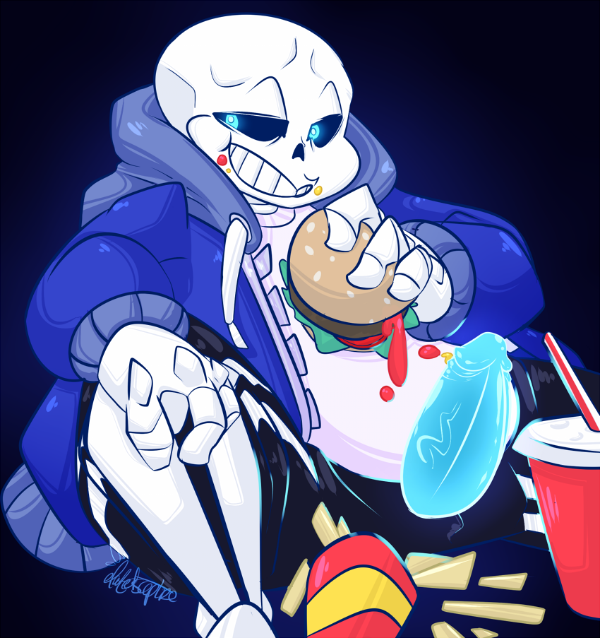 blue_penis bone burger erection food genitals glowing glowing_genitalia glowing_penis humanoid_genitalia humanoid_penis male not_furry penis simple_background skeleton slightly_chubby solo nerfocalypse undertale undertale_(series) sans_(undertale) animated_skeleton humanoid undead