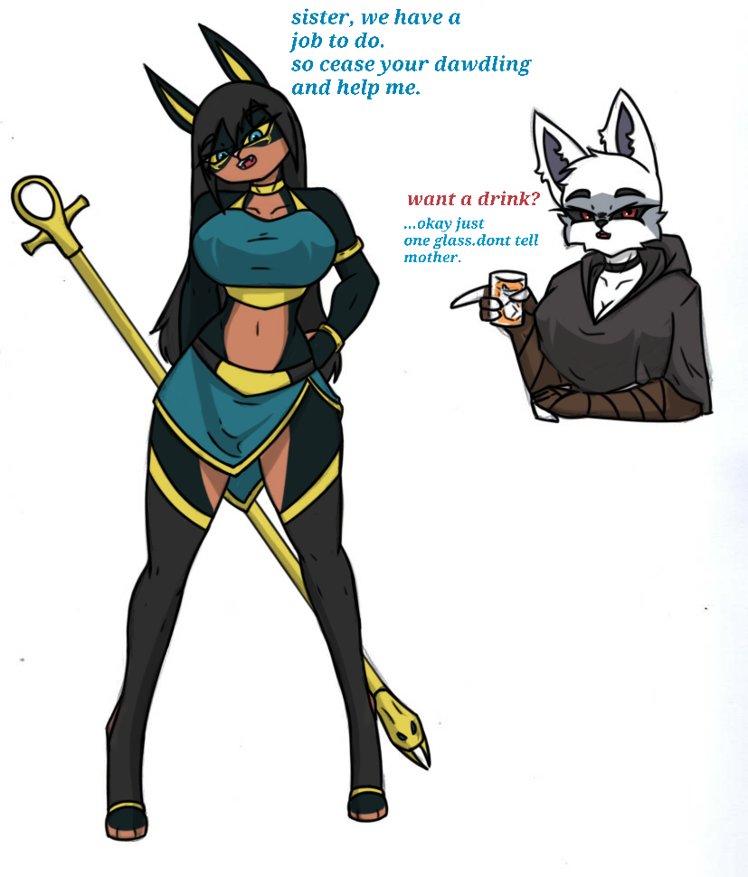 anthro big_breasts breasts crossgender duo female small_waist thick_thighs wide_hips pace-maker dreamworks egyptian_mythology middle_eastern_mythology mythology puss_in_boots_(franchise) anubis death_(puss_in_boots) anubian_jackal canid canine canis deity jackal mammal wolf