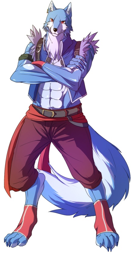 4_toes abs anthro armband belt biped blue_body blue_clothing blue_fur blue_topwear blue_vest bottomwear claws clothing crossed_arms ear_piercing feet front_view fur fur_trim_(clothing) jewelry looking_at_viewer male muscular muscular_anthro muscular_male necklace pants piercing red_eyes simple_background solo standing tail toe_claws toes topwear vest white_background white_body white_fur layer_(artist) canid canine canis mammal wolf 2009