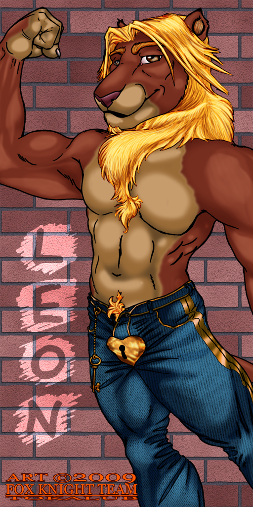 abs anthro blonde_hair bottomwear clothed clothing flexing hair male mane muscular muscular_anthro muscular_male pants pose solo tail topless tokalub felid lion mammal pantherine leon_(disambiguation) 1:2