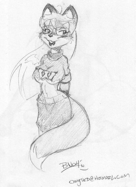 bottomwear cheerleader_outfit clothed clothing email eyewear female glasses midriff simple_background skirt smile topwear torn_clothing torn_topwear omgtkb alexandra_williams canid canine fox mammal monochrome sketch traditional_media_(artwork)