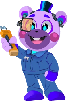 anthro blue_clothing blue_eyes buckteeth clothing electroshock_weapon footwear happy holding_object holding_weapon male pink_body pink_cheeks purple_clothing purple_footwear purple_shoes shoes solo stun_gun teeth weapon unknown_artist five_nights_at_freddy's five_nights_at_freddy's:_security_breach five_nights_at_freddy's:_security_breach_ruin scottgames steel_wool_studios helpi_(fnaf) bear digital_creature mammal 2023 alpha_channel digital_media_(artwork) lineless low_res official_art shaded simple_shading