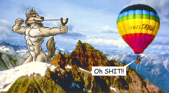 anthro biped cloud duo fail high_place macro male mountain muscular muscular_anthro muscular_male nude outside photo_background product_placement ranged_weapon real rock sky slingshot snow solo_focus tail text weapon wooky coreldraw_(copyright) torrle canid canine canis mammal wolf 2010 comic_sans photography_(artwork)