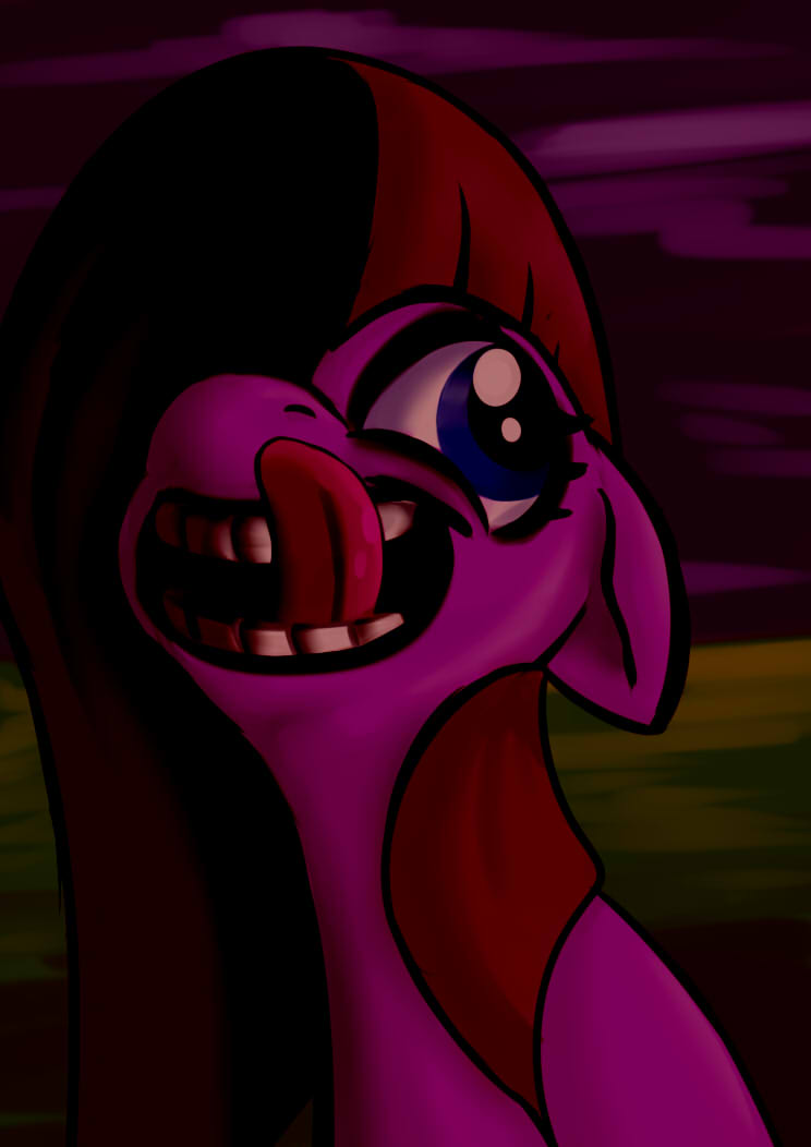 blue_eyes female nightmare_fuel solo tongue tongue_out renee-moonveil friendship_is_magic hasbro my_little_pony pinkamena_(mlp) pinkie_pie_(mlp) equid equine horse mammal pony 2015