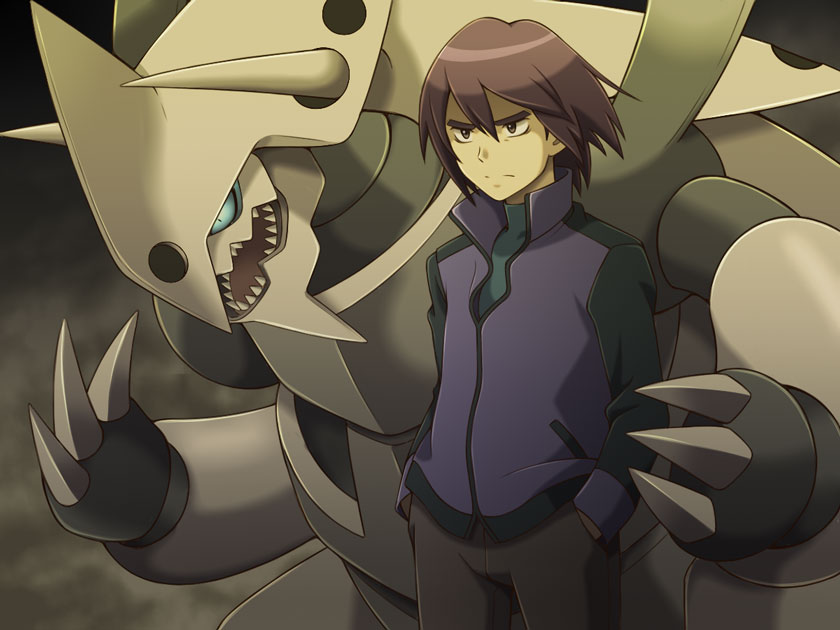 ambiguous_gender blue_eyes claws duo feral hair male open_mouth purple_hair sharp_teeth simple_background teeth tongue chane-ko nintendo pokemon paul_(pokemon) generation_6_pokemon human mammal mega_aggron mega_evolution pokemon_(species) 4:3