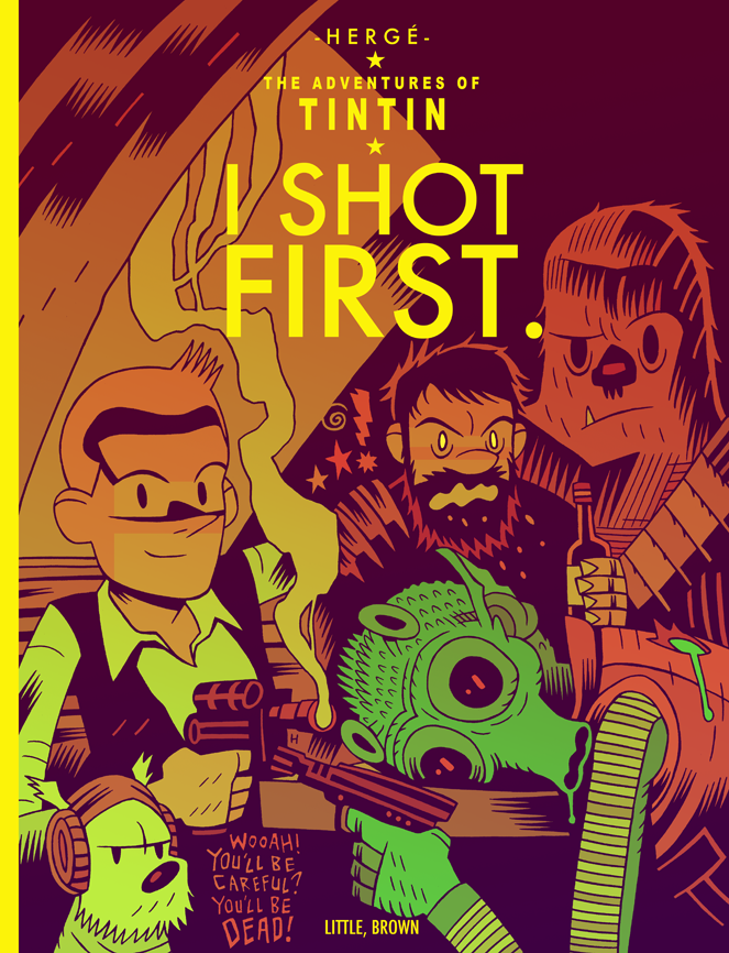 ambiguous_gender group gun male parody ranged_weapon text weapon dan_hipp star_wars the_adventures_of_tintin captain_haddock chewbacca greedo_(star_wars) han_solo leia_organa snowy_(tintin) tintin alien alien_humanoid canid canine canis domestic_dog human humanoid mammal rodian scalie wookiee 2011 english_text