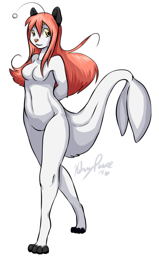 anthro breasts female fur hair long_hair nude simple_background smile solo transparent_background yellow_eyes queenkami final_fantasy square_enix ele hybrid mammal marine moogle pinniped seal 2014 alpha_channel